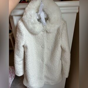 Janie and Jack Cream Pea Coat with Faux Fur Collar
